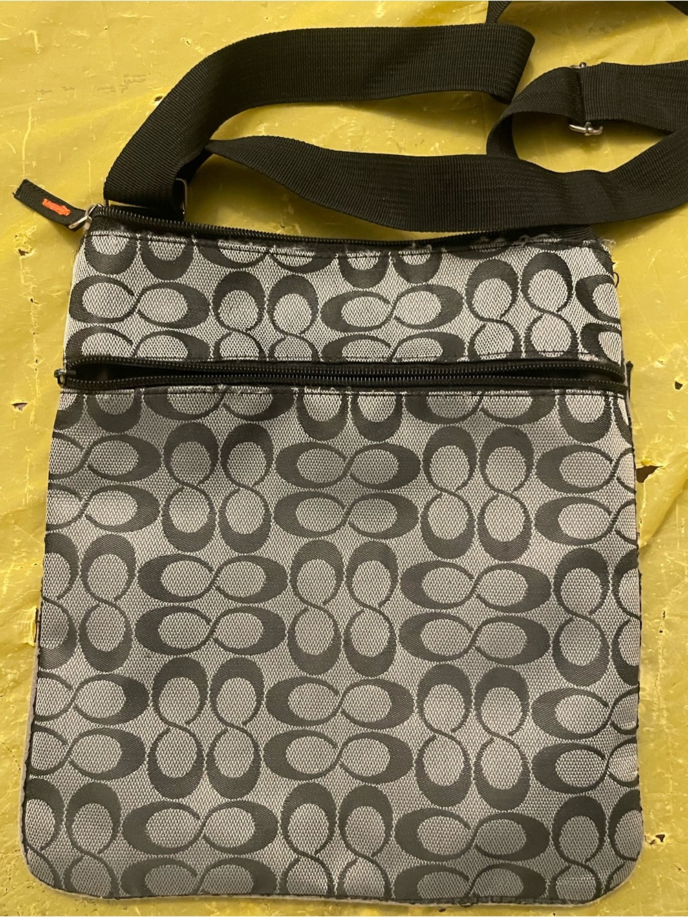 Coach Signature Black & Gray Monogram Crossbody Bag – Adjustable Strap